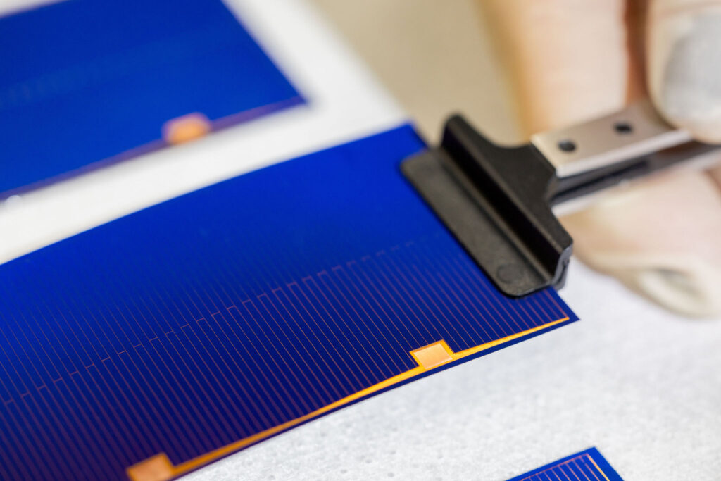 close-up of blue solar cell